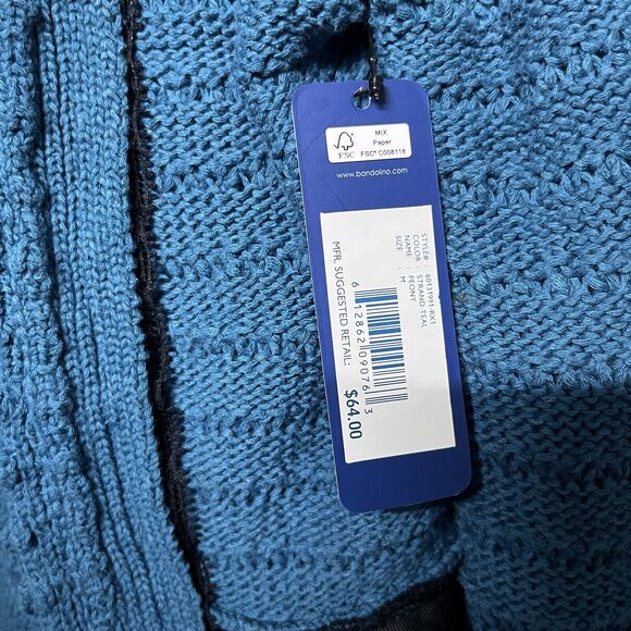 Y2K BANDOLINO Sweater Women Medium Teal Blue Knit Cardigan Ribbon Lace 2076 - Picture 6 of 8